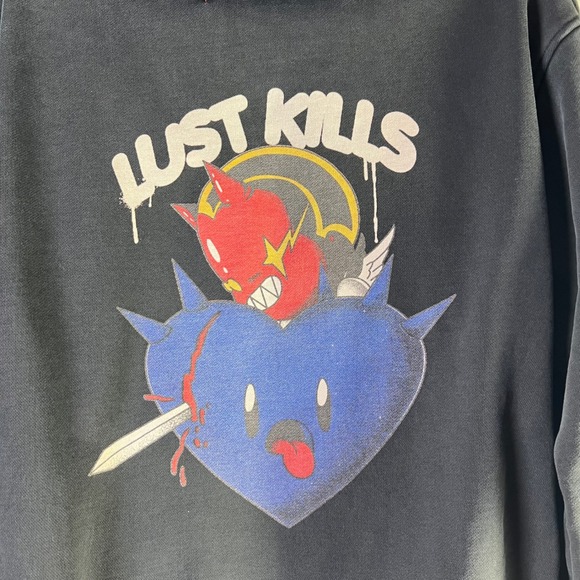 WRATHBOY Sz Medium Graphic Hoodie Distressed Cropped Raw Hem Grunge Distressed - Picture 10 of 15